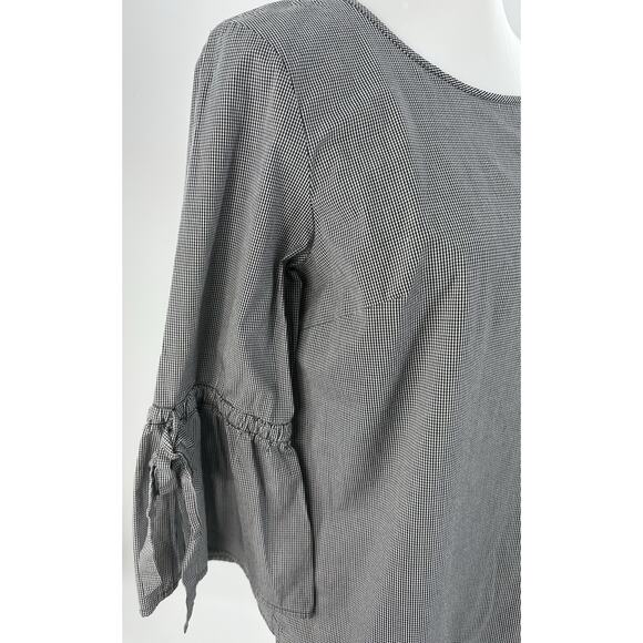J.Crew Women’s Gingham Bell Sleeve Blouse Top Black White Check Size M Cotton - Picture 3 of 9